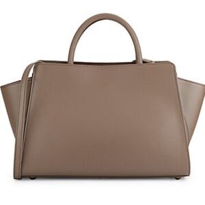 ZAC Zac Posen Leather Brown Satchel with Structured Design and Gold Hardware
